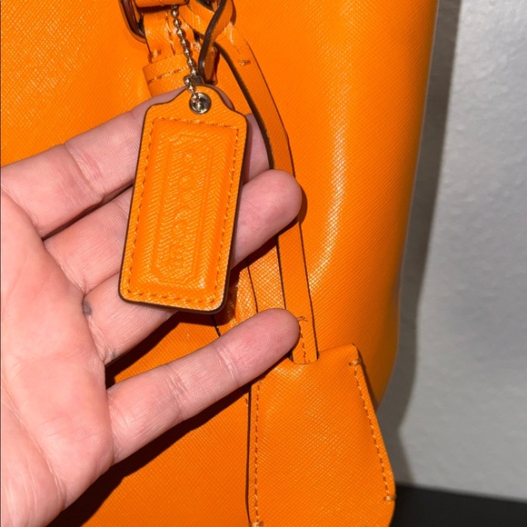 Coach Vibrant Orange Tote with Scarf Accent - Picture 4 of 8